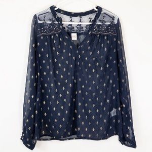 BILA MEDALLION PRINT BLOUSE - NAVY - SZ S